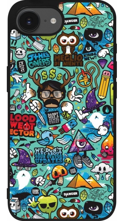 iPhone 16e Case Hülle - Silikon schwarz Mixed Cartoons Turquoise