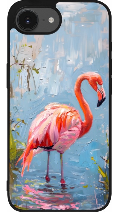 iPhone 16e Case Hülle - Silikon schwarz Paint Flamingo