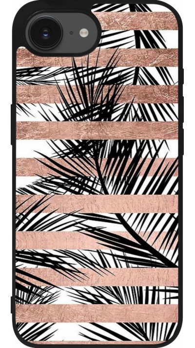 iPhone 16e Case Hülle - Silikon schwarz Palm trees gold stripes