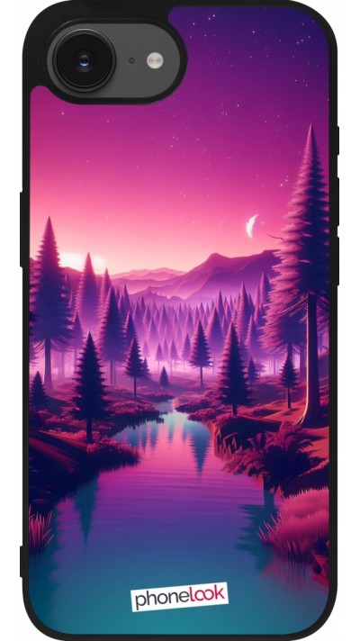 iPhone 16e Case Hülle - Silikon schwarz Lila-rosa Landschaft
