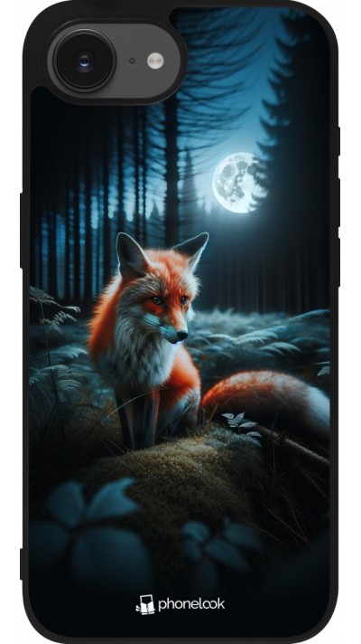 Coque iPhone 17e / 16e - Silicone rigide noir Renard lune forêt