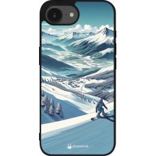 iPhone 16e Case Hülle - Silikon schwarz Snowboarder Berg