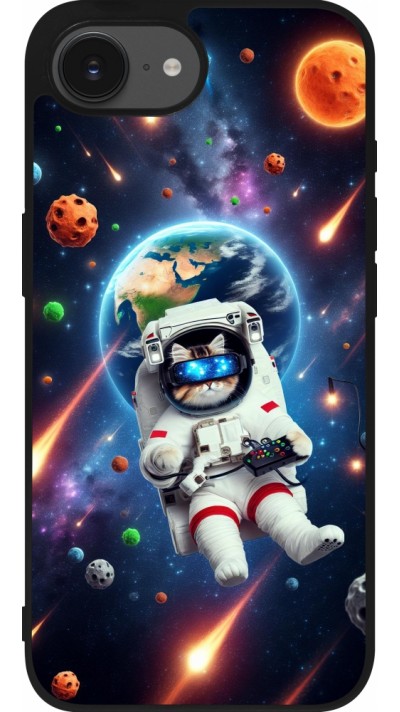 iPhone 16e Case Hülle - Silikon schwarz VR SpaceCat Odyssee