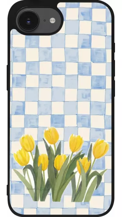 iPhone 17e / 16e Case Hülle - Silikon schwarz Blue vichy tulips Spring 2026