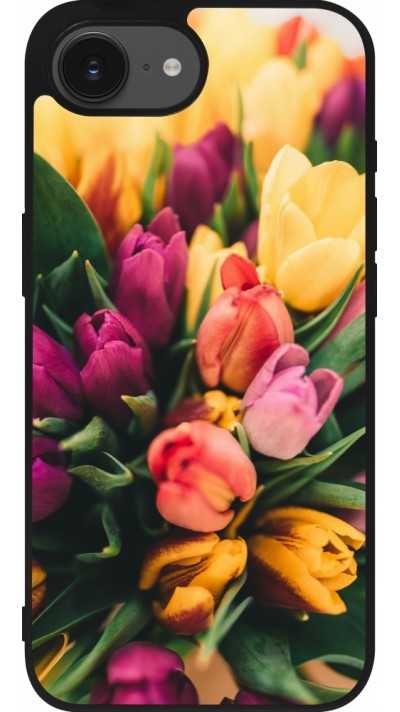 iPhone 17e / 16e Case Hülle - Silikon schwarz Bouquet of tulips Spring 2026