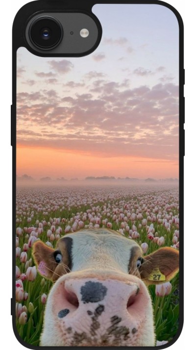 iPhone 17e / 16e Case Hülle - Silikon schwarz Cow with tulips Spring 2026