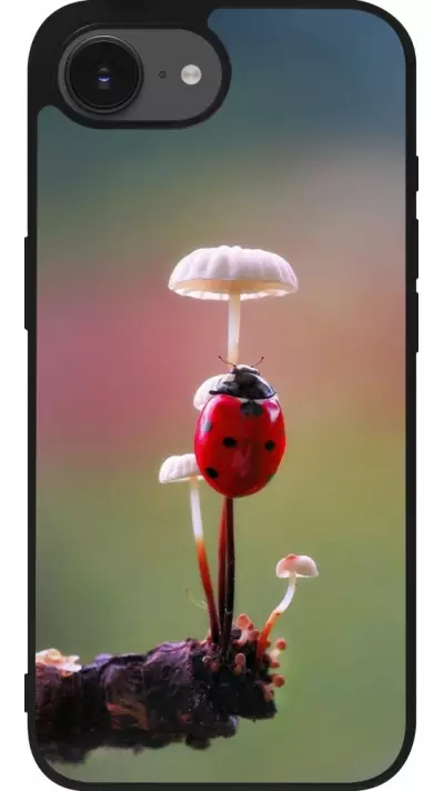 iPhone 17e / 16e Case Hülle - Silikon schwarz Ladybird on a mushroom Spring 2026