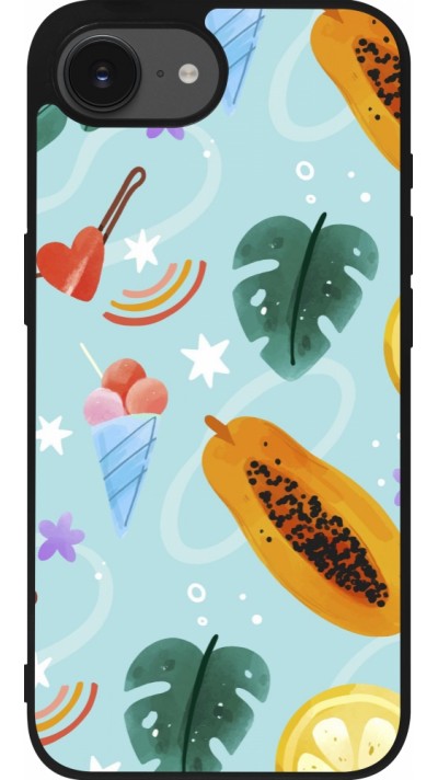 iPhone 16e Case Hülle - Silikon schwarz Summer 2025 Pattern papaya