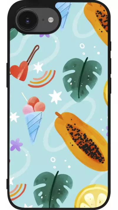 iPhone 16e Case Hülle - Silikon schwarz Summer 2025 Pattern papaya