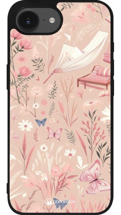 iPhone 16e Case Hülle - Silikon schwarz Sommer Pastellmuster