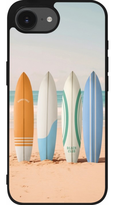 iPhone 16e Case Hülle - Silikon schwarz Summer surfboard 2025