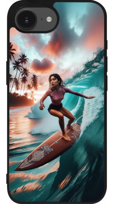 iPhone 16e Case Hülle - Silikon schwarz Surferin aus Bali
