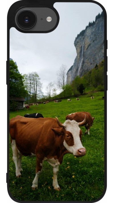 iPhone 16e Case Hülle - Silikon schwarz  Nationalfeiertag Schweiz Kühe