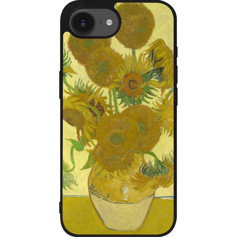 iPhone 16e Case Hülle - Silikon schwarz Kunstbild - Sonnenblumen  - Van Gogh