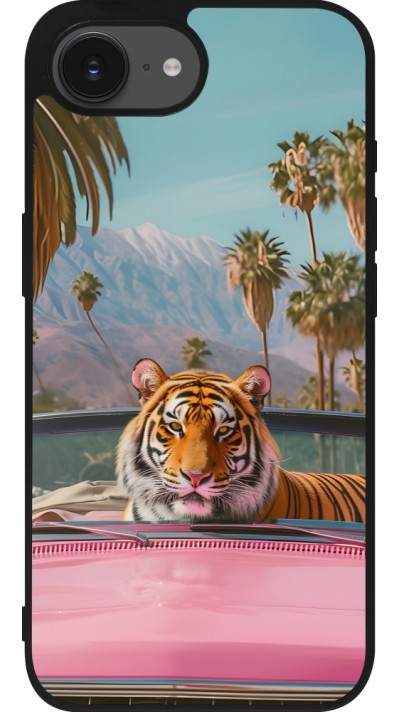 iPhone 16e Case Hülle - Silikon schwarz Tiger Auto rosa