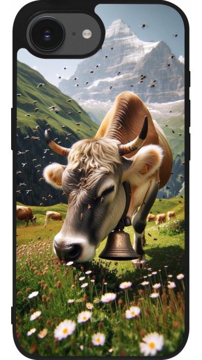iPhone 16e Case Hülle - Silikon schwarz Kuh Berg Wallis