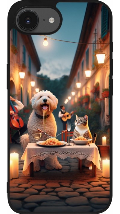 iPhone 16e Case Hülle - Silikon schwarz Valentin 2024 Hund & Katze Kerzenlicht