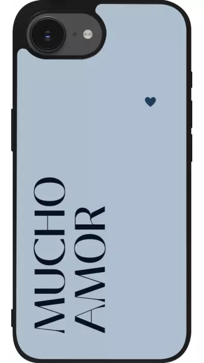 iPhone 16e Case Hülle - Silikon schwarz Valentine 2024 mucho amor azul