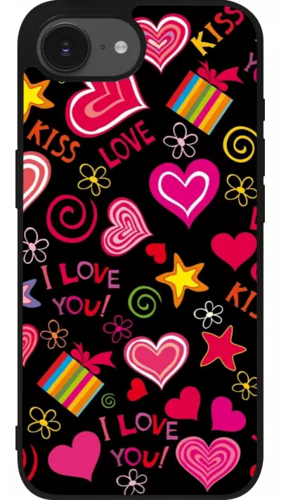 iPhone 16e Case Hülle - Silikon schwarz Valentine 2023 love symbols