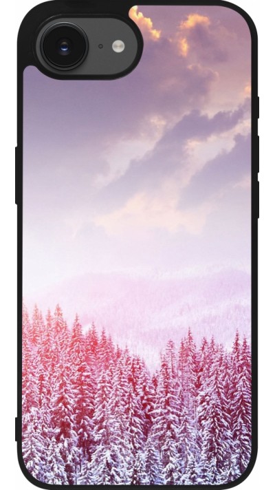 iPhone 16e Case Hülle - Silikon schwarz Winter 22 Pink Forest