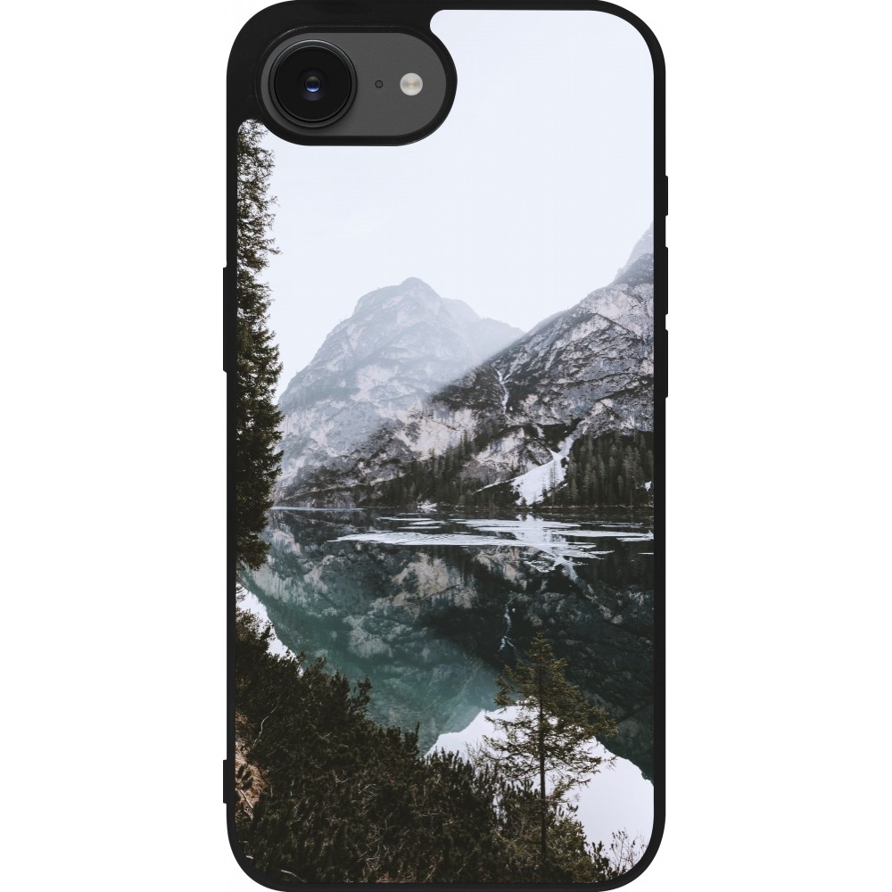 iPhone 16e Case Hülle - Silikon schwarz Winter 22 snowy mountain and lake