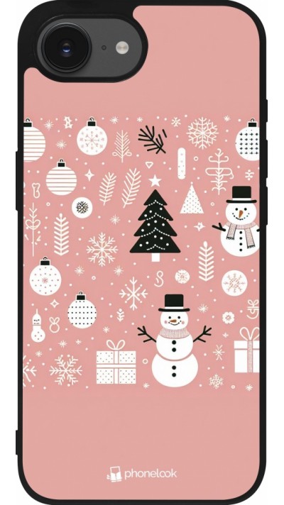 iPhone 16e Case Hülle - Silikon schwarz Weihnachten 2024 Rose Schneemann Weihnachten