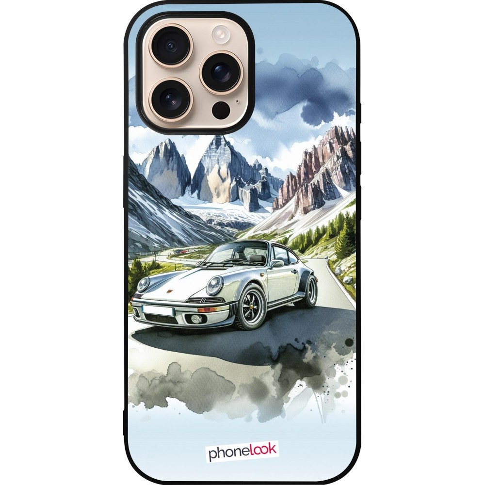 iPhone 16 Pro Max Case Hülle - Silikon schwarz Porsche 911 Berg Aquarell