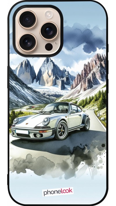 iPhone 16 Pro Max Case Hülle - Silikon schwarz Porsche 911 Berg Aquarell