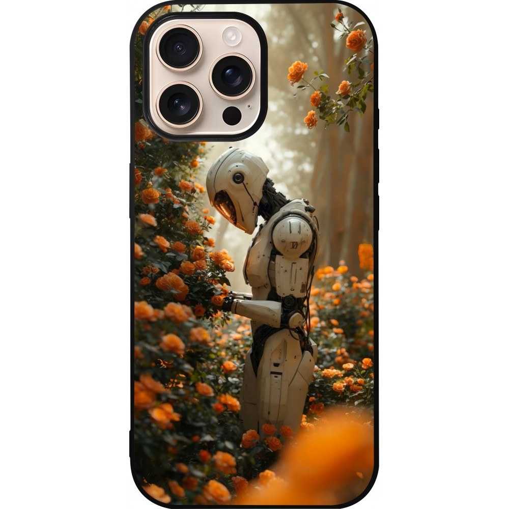 iPhone 16 Pro Max Case Hülle - Silikon schwarz Astronaut flowers 2025