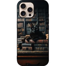 iPhone 16 Pro Max Case Hülle - Silikon schwarz Katze Bücher dunkel