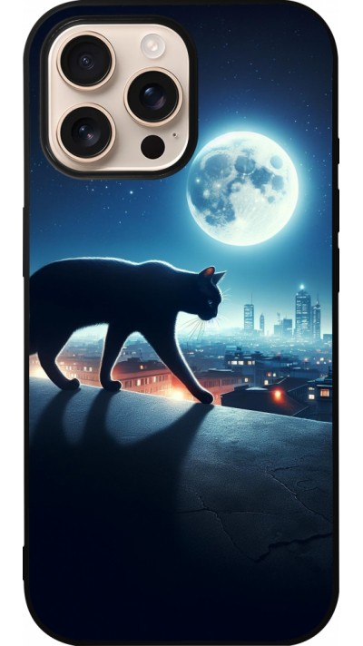 iPhone 16 Pro Max Case Hülle - Silikon schwarz Schwarze Katze unter dem Vollmond
