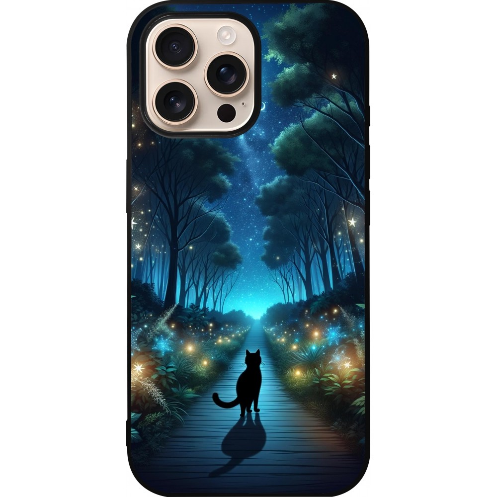 iPhone 16 Pro Max Case Hülle - Silikon schwarz Schwarze Katze Spaziergang