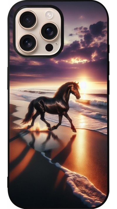 iPhone 16 Pro Max Case Hülle - Silikon schwarz Pferd majestätisch Strand