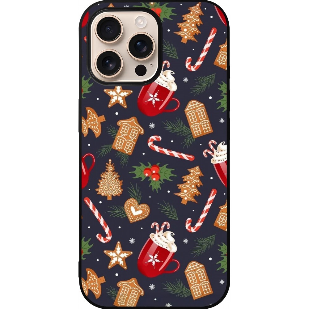 iPhone 16 Pro Max Case Hülle - Silikon schwarz Christmas 25 Pattern Gingerbread House