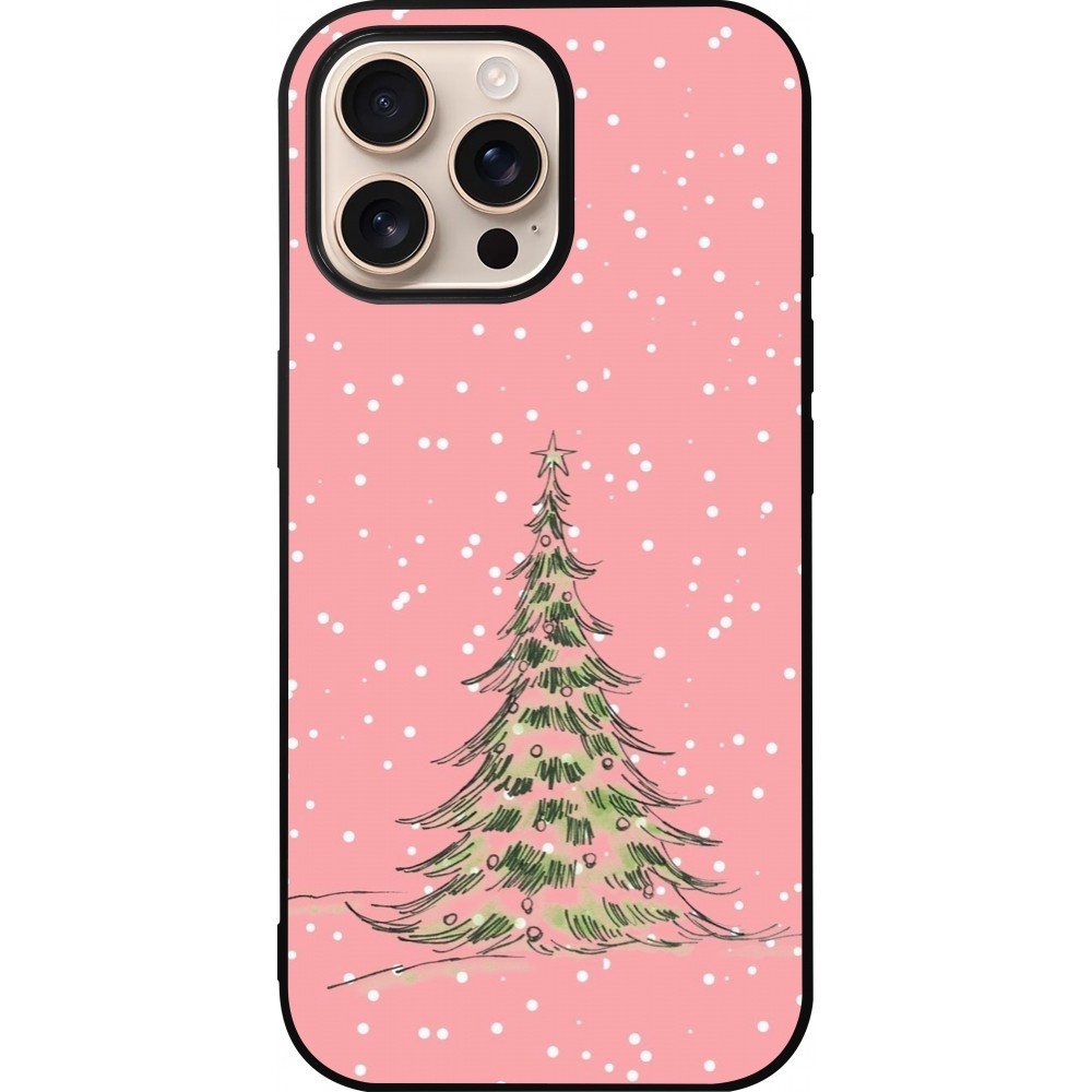 iPhone 16 Pro Max Case Hülle - Silikon schwarz Christmas 25 Pink Tree
