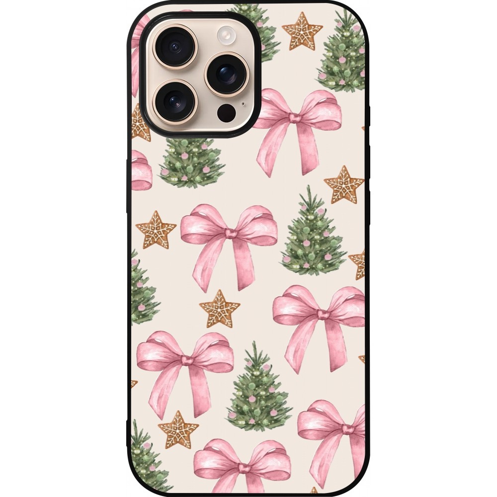 iPhone 16 Pro Max Case Hülle - Silikon schwarz Christmas 25 Vintage Ribbons