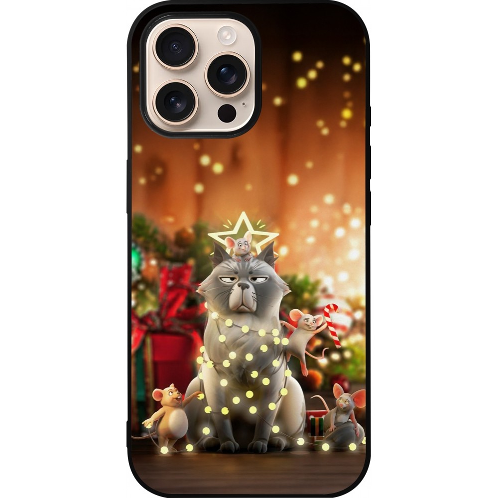 iPhone 16 Pro Max Case Hülle - Silikon schwarz Christmas 25 Xmas Cat