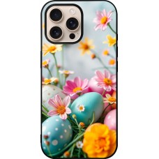 iPhone 16 Pro Max Case Hülle - Silikon schwarz Easter 2026 Eggs with flowers