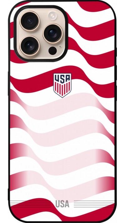 Coque iPhone 16 Pro Max - Silicone rigide noir Maillot de football États-Unis 2026 personnalisable