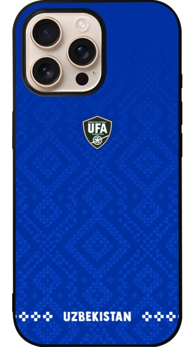 Coque iPhone 16 Pro Max - Silicone rigide noir Maillot de football Ouzbékistan 2026 personnalisable
