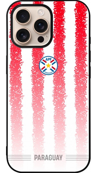 Coque iPhone 16 Pro Max - Silicone rigide noir Maillot de football Paraguay 2026 personnalisable