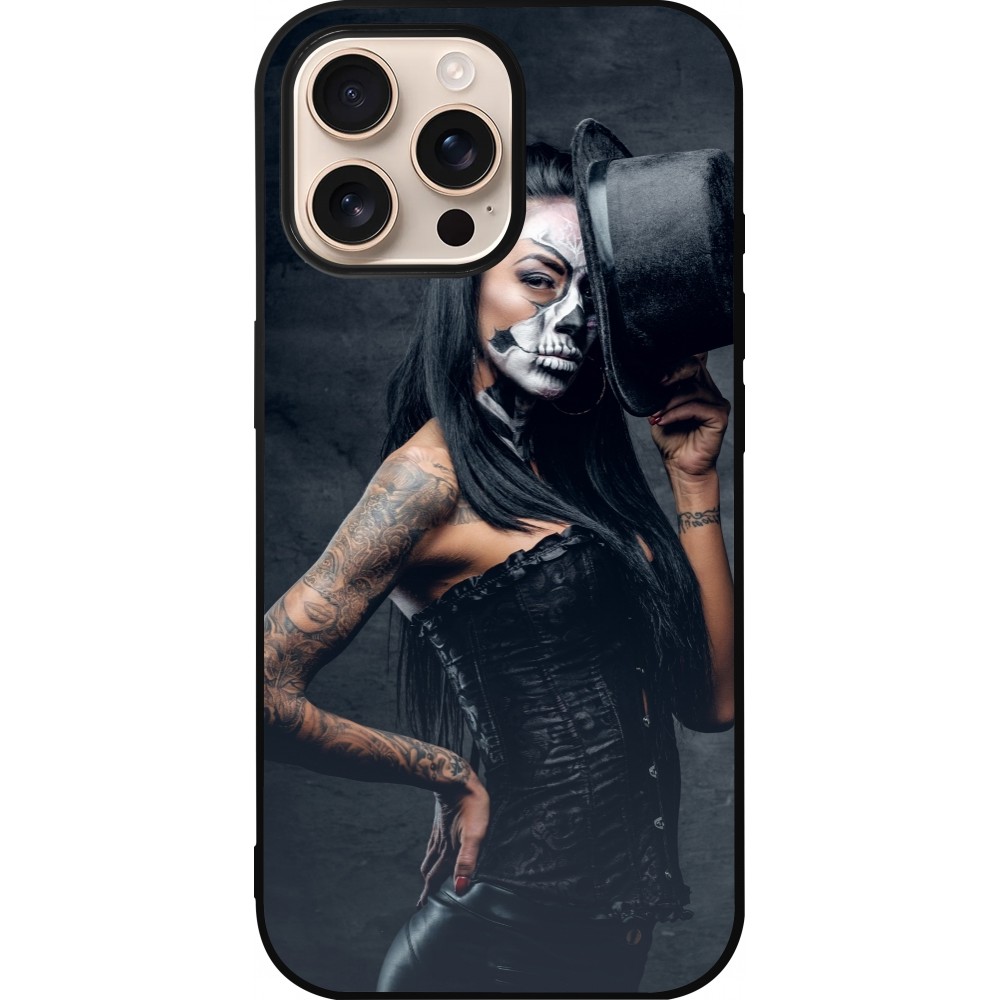 iPhone 16 Pro Max Case Hülle - Silikon schwarz Halloween 22 Tattooed Girl