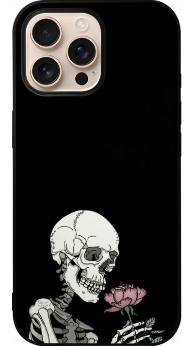 iPhone 16 Pro Max Case Hülle - Silikon schwarz Halloween 2023 rose and skeleton