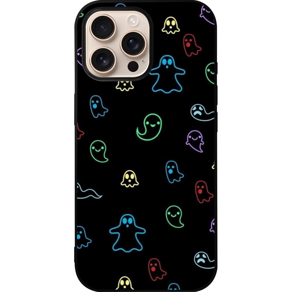 iPhone 16 Pro Max Case Hülle - Silikon schwarz Halloween 2024 colorful ghosts