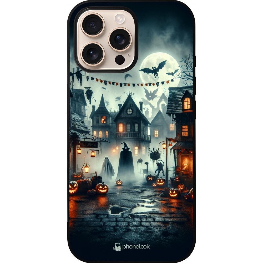 iPhone 16 Pro Max Case Hülle - Silikon schwarz Halloween Spukstadt