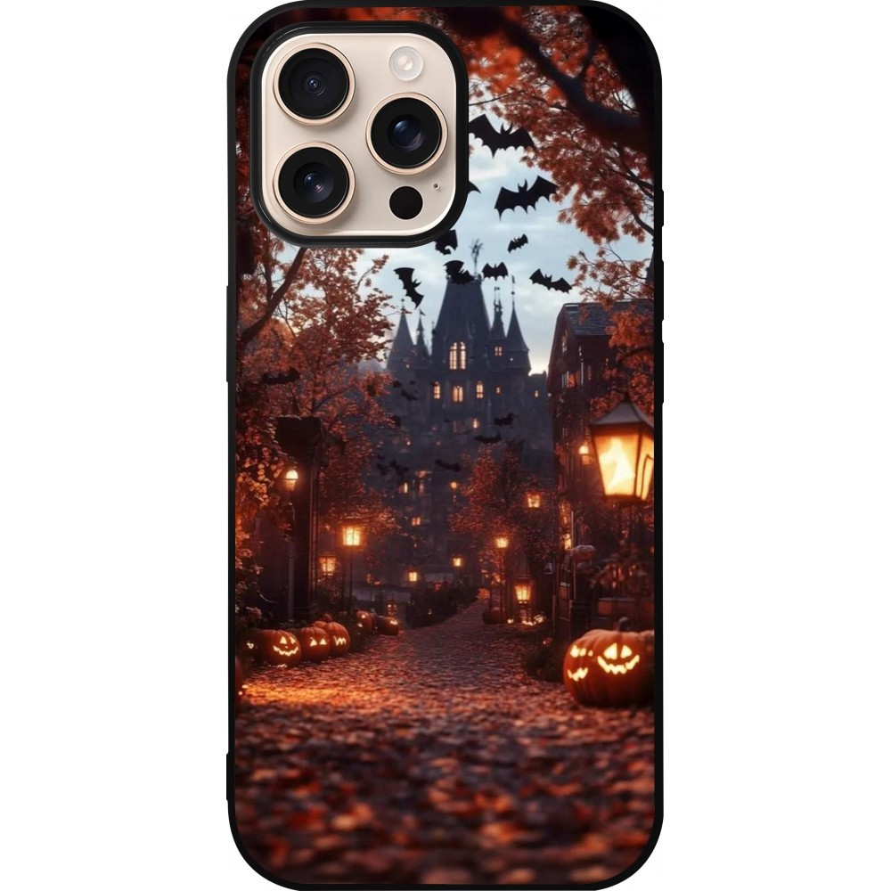 iPhone 16 Pro Max Case Hülle - Silikon schwarz Halloween 2025 Haunted house