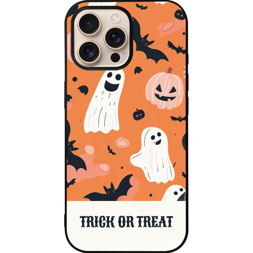 iPhone 16 Pro Max Case Hülle - Silikon schwarz Halloween 2025 Trick treat