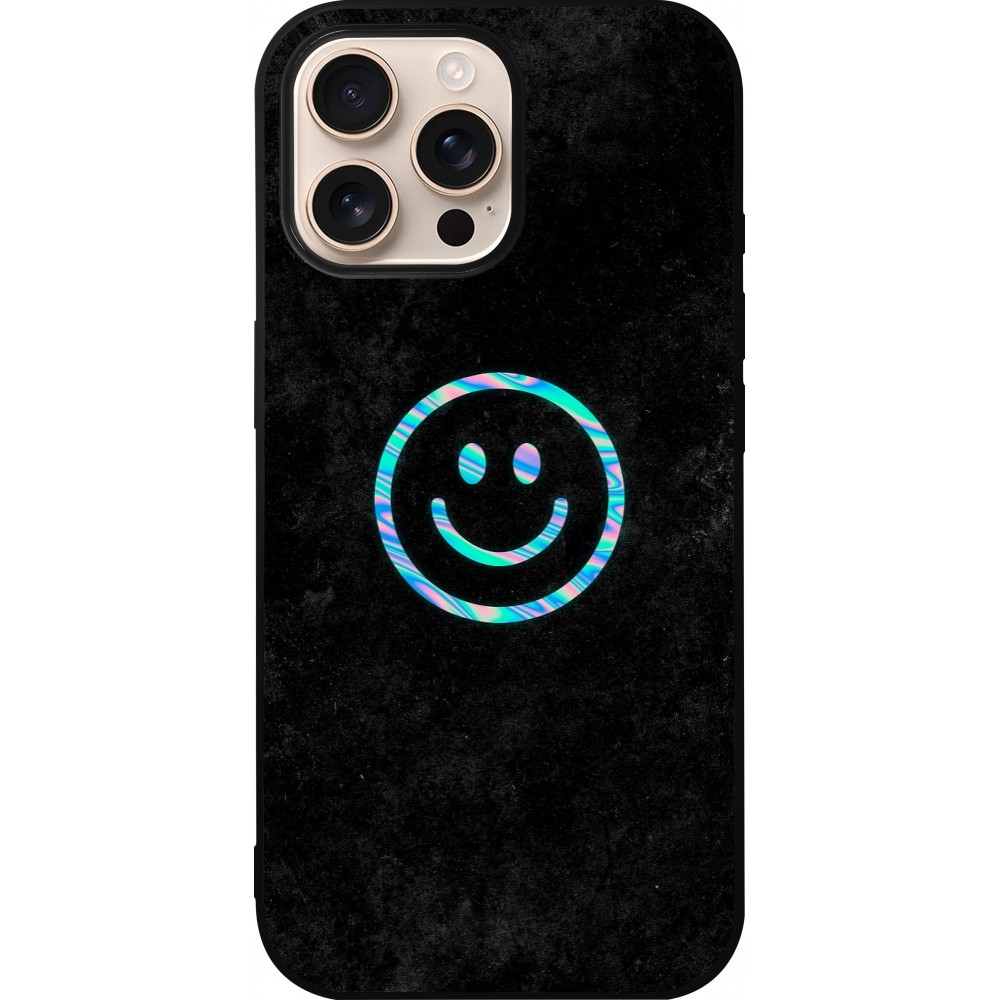 iPhone 16 Pro Max Case Hülle - Silikon schwarz Happy smiley irisirt