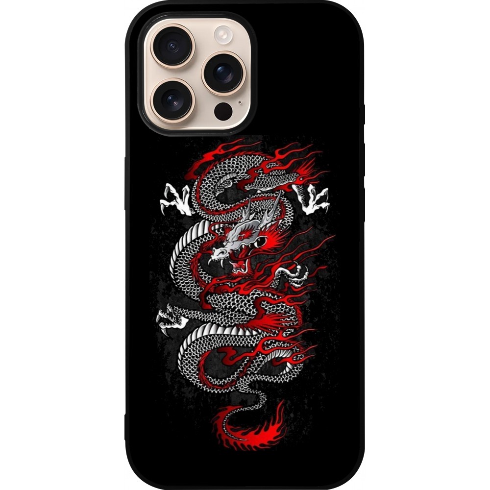 iPhone 16 Pro Max Case Hülle - Silikon schwarz Japanese style Dragon Tattoo Red Black