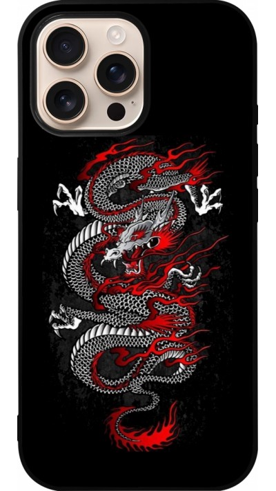 iPhone 16 Pro Max Case Hülle - Silikon schwarz Japanese style Dragon Tattoo Red Black